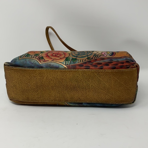Anuschka Hand Painted Leather Bag Satchel Floral Zip - Picture 7 of 10
